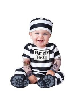 Baby Infant Time Out Inmate Prisoner Baby Jail Halloween Costume 6-12 Months